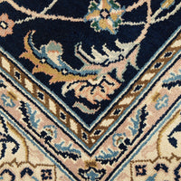 Navy Blue Beige Multi Colour Floral Patterned Hand Knotted Oriental Wool Rug - 6