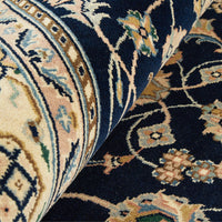 Navy Blue Beige Multi Colour Floral Patterned Hand Knotted Oriental Wool Rug - 8