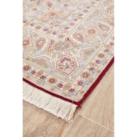 Persian Heri Tabriz Raj Medallion Red Beige Multi Colour Hand Knotted Wool Rug - Rugs Of Beauty - 2