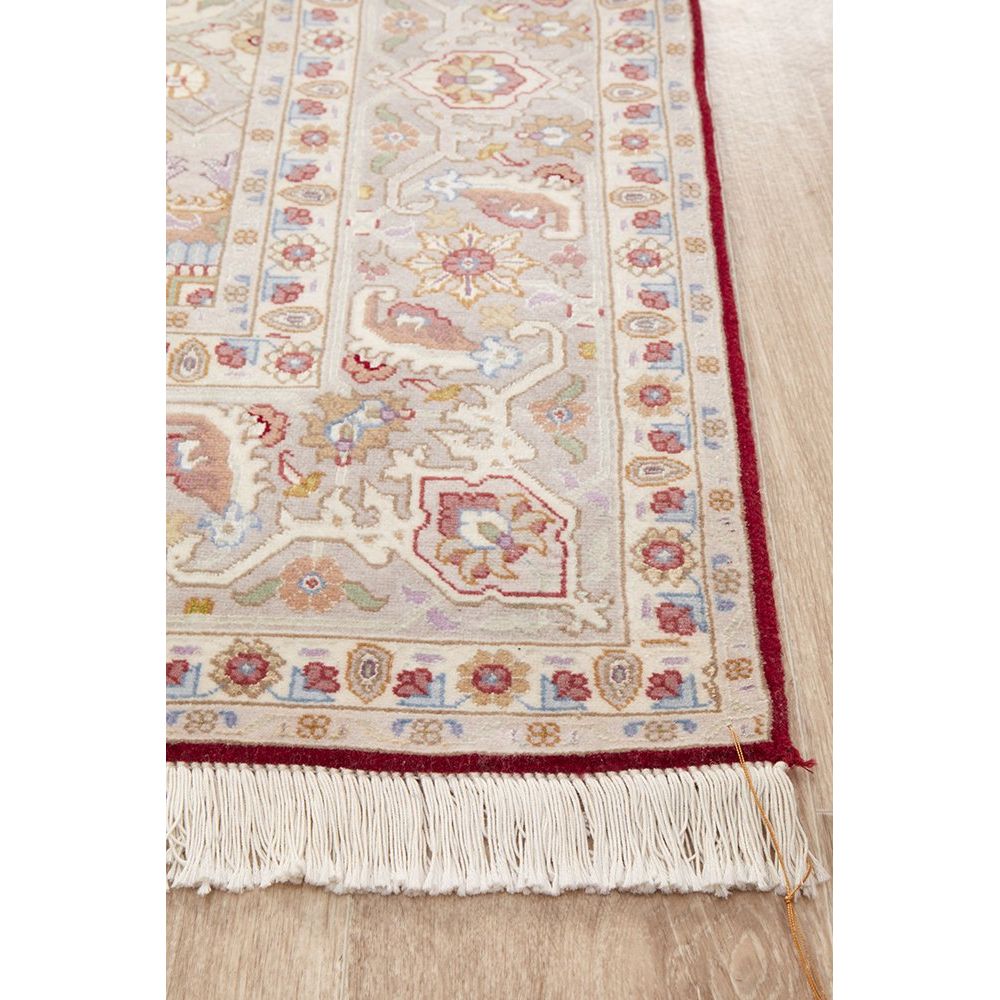 Persian Heri Tabriz Raj Medallion Red Beige Multi Colour Hand Knotted Wool Rug - Rugs Of Beauty - 3