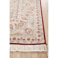 Persian Heri Tabriz Raj Medallion Red Beige Multi Colour Hand Knotted Wool Rug - Rugs Of Beauty - 3