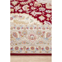Persian Heri Tabriz Raj Medallion Red Beige Multi Colour Hand Knotted Wool Rug - Rugs Of Beauty - 4