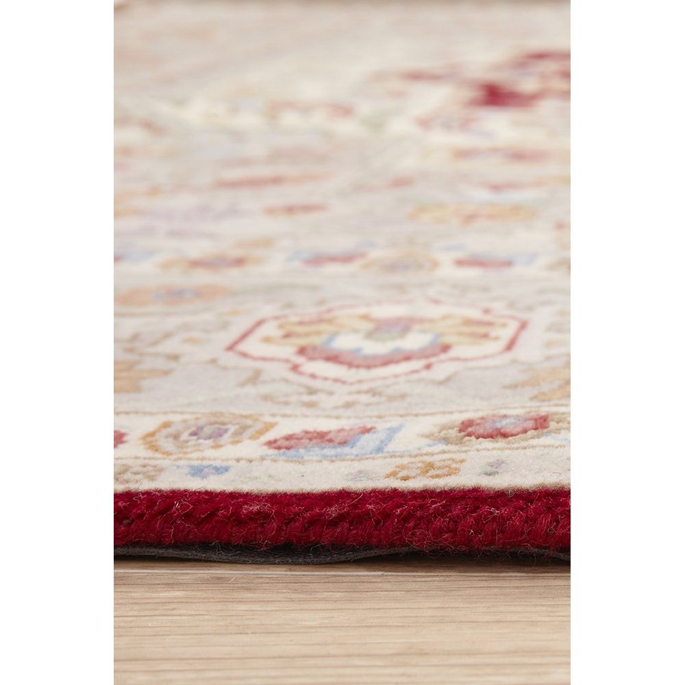 Persian Heri Tabriz Raj Medallion Red Beige Multi Colour Hand Knotted Wool Rug - Rugs Of Beauty - 5