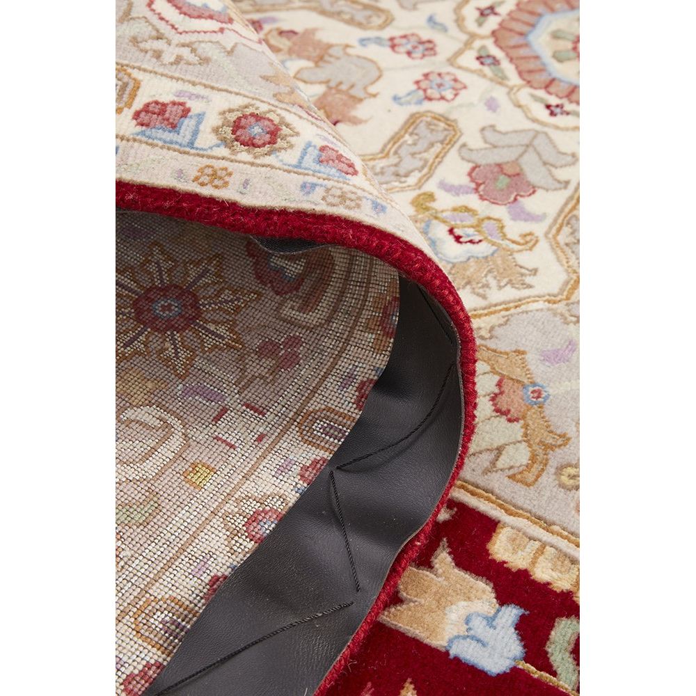 Persian Heri Tabriz Raj Medallion Red Beige Multi Colour Hand Knotted Wool Rug - Rugs Of Beauty - 7