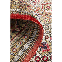 Close-up of a patterned Hand Knotted Silk Rug with red border