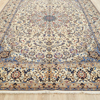 Persian Blue Beige Multi Colour Medallion Floral Patterned Naein Hand Knotted Wool Rug - 2