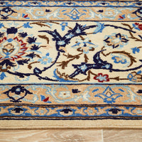Persian Blue Beige Multi Colour Medallion Floral Patterned Naein Hand Knotted Wool Rug - 4