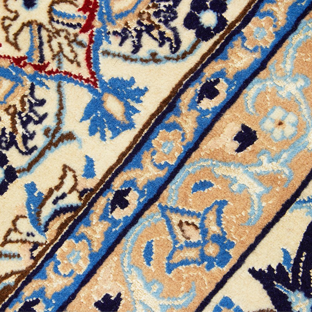 Persian Blue Beige Multi Colour Medallion Floral Patterned Naein Hand Knotted Wool Rug - 5