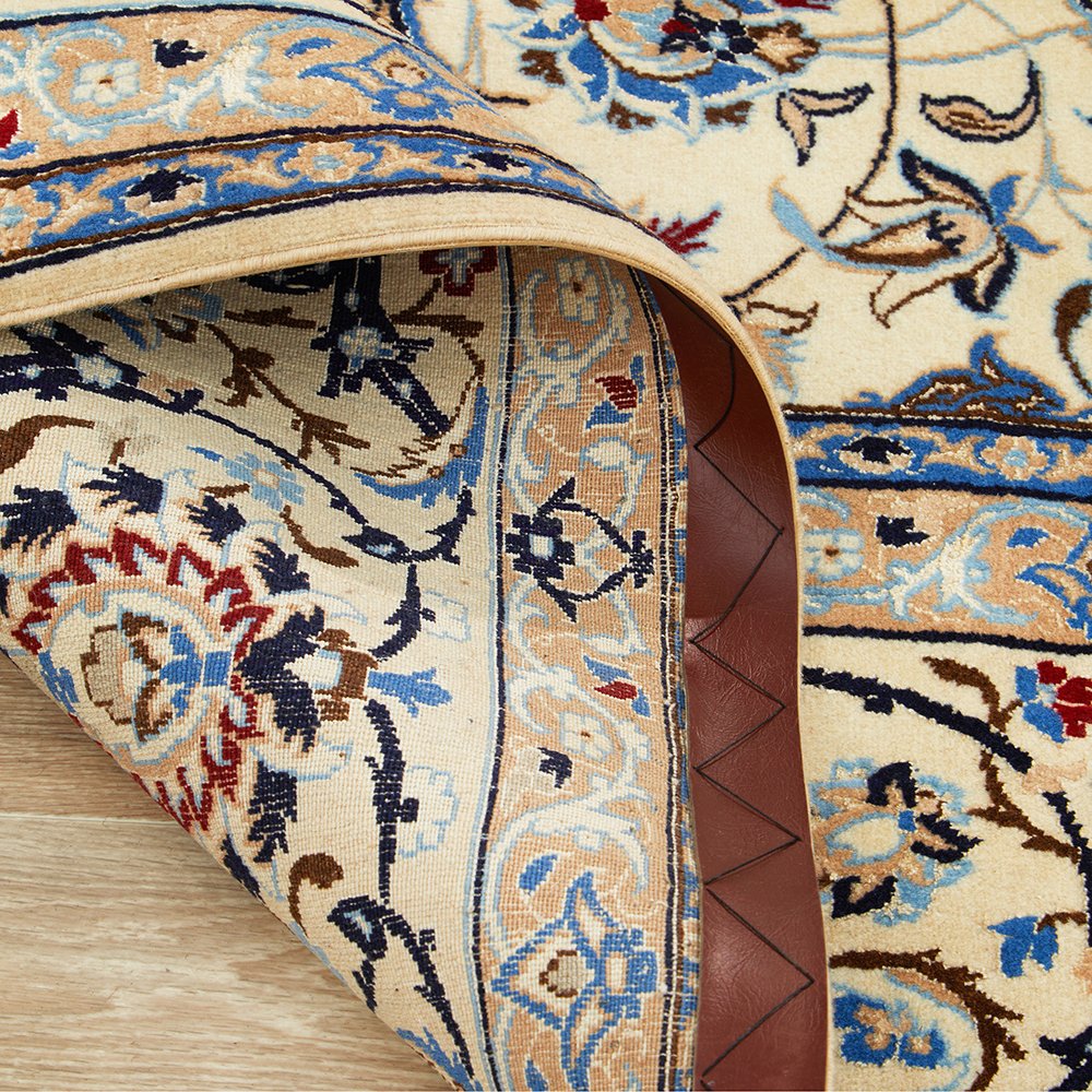 Persian Blue Beige Multi Colour Medallion Floral Patterned Naein Hand Knotted Wool Rug - 7