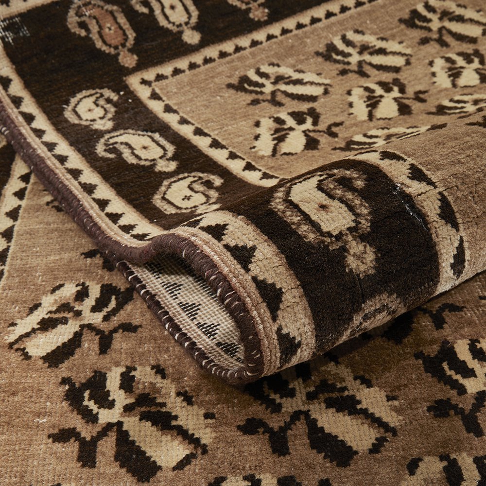 Persian Beige Brown Multi Colour Sirjan Hand Knotted Wool Rug - 7