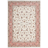 Floral patterned Persian wool rug with pink border