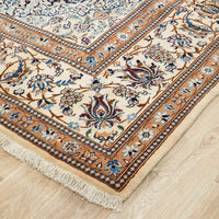 Persian Blue Beige Multi Colour Medallion Floral Patterned Naein Hand Knotted Wool Rug - 3