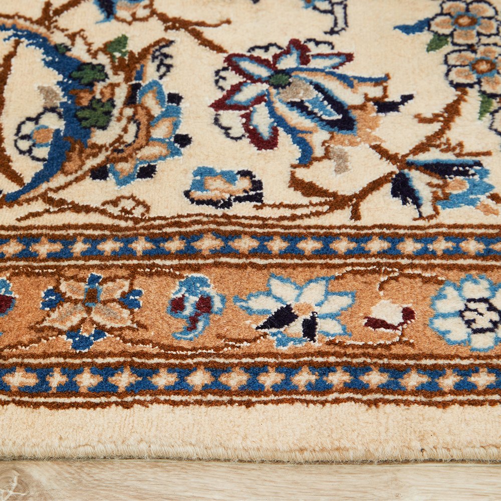 Persian Blue Beige Multi Colour Medallion Floral Patterned Naein Hand Knotted Wool Rug - 4