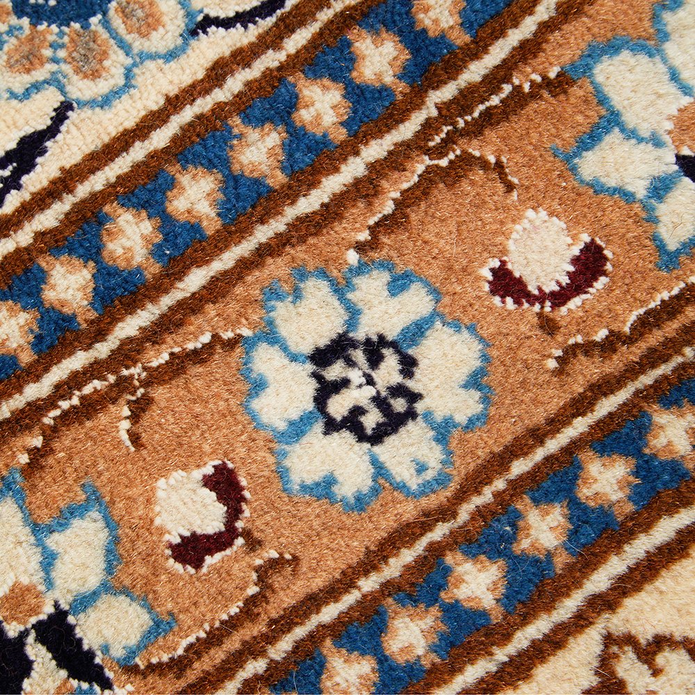 Persian Blue Beige Multi Colour Medallion Floral Patterned Naein Hand Knotted Wool Rug - 5