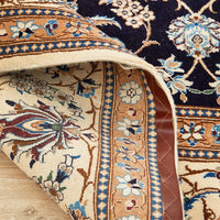 Persian Blue Beige Multi Colour Medallion Floral Patterned Naein Hand Knotted Wool Rug - 7