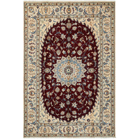 Persian Cream Red Blue Multi Colour Medallion Floral Patterned Naein Hand Knotted Wool Rug - 1