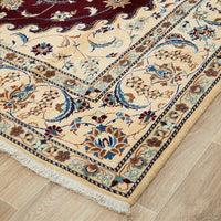 Persian Cream Red Blue Multi Colour Medallion Floral Patterned Naein Hand Knotted Wool Rug - 3