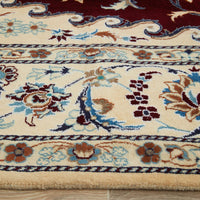 Persian Cream Red Blue Multi Colour Medallion Floral Patterned Naein Hand Knotted Wool Rug - 4