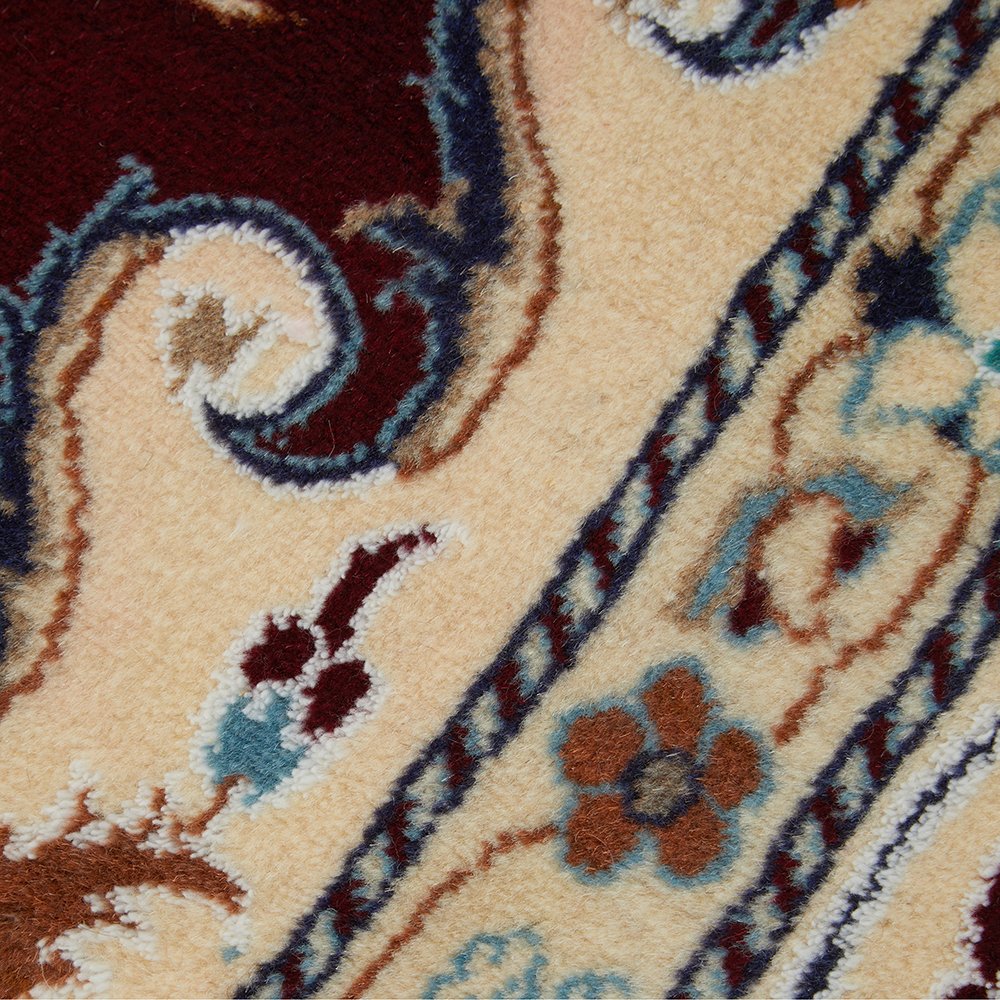 Persian Cream Red Blue Multi Colour Medallion Floral Patterned Naein Hand Knotted Wool Rug - 5