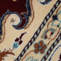 Persian Cream Red Blue Multi Colour Medallion Floral Patterned Naein Hand Knotted Wool Rug - 5