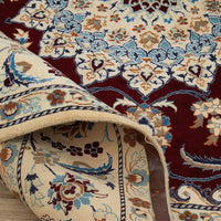Persian Cream Red Blue Multi Colour Medallion Floral Patterned Naein Hand Knotted Wool Rug - 7