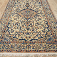 Persian Cream Blue Multi Colour Medallion Floral Patterned Naein Hand Knotted Wool Rug - 2