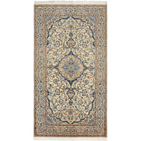 Persian Cream Blue Multi Colour Medallion Floral Patterned Naein Hand Knotted Wool Rug - 1