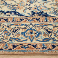 Persian Cream Blue Multi Colour Medallion Floral Patterned Naein Hand Knotted Wool Rug - 4