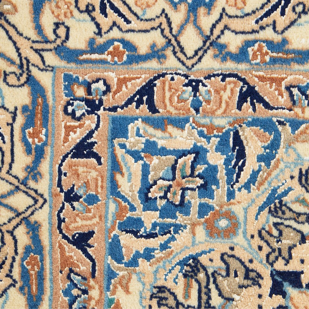 Persian Cream Blue Multi Colour Medallion Floral Patterned Naein Hand Knotted Wool Rug - 6