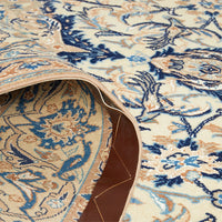 Persian Cream Blue Multi Colour Medallion Floral Patterned Naein Hand Knotted Wool Rug - 7