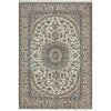 Persian Cream Blue Multi Colour Medallion Floral Patterned Naein Hand Knotted Wool Rug - 1