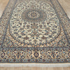 Persian Cream Blue Multi Colour Medallion Floral Patterned Naein Hand Knotted Wool Rug - 2