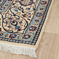 Persian Cream Blue Multi Colour Medallion Floral Patterned Naein Hand Knotted Wool Rug - 3
