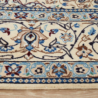 Persian Cream Blue Multi Colour Medallion Floral Patterned Naein Hand Knotted Wool Rug - 4