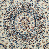 Persian Cream Blue Multi Colour Medallion Floral Patterned Naein Hand Knotted Wool Rug - 5