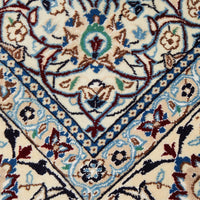 Persian Cream Blue Multi Colour Medallion Floral Patterned Naein Hand Knotted Wool Rug - 6
