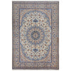 Persian Cream Blue Tan Multi Colour Medallion Floral Patterned Naein Hand Knotted Wool Rug - 1