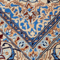 Persian Cream Blue Tan Multi Colour Medallion Floral Patterned Naein Hand Knotted Wool Rug - 6