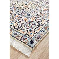 Persian Cream Blue Tan Multi Colour Medallion Floral Patterned Naein Hand Knotted Wool Rug - 2