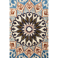 Persian Cream Blue Tan Multi Colour Medallion Floral Patterned Naein Hand Knotted Wool Rug - 5