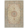 Persian Cream Blue Tan Multi Colour Medallion Floral Patterned Naein Hand Knotted Wool Rug
