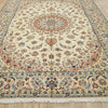 Persian Cream Blue Tan Multi Colour Medallion Floral Patterned Naein Hand Knotted Wool Rug