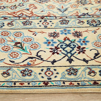 Persian Cream Blue Tan Multi Colour Medallion Floral Patterned Naein Hand Knotted Wool Rug