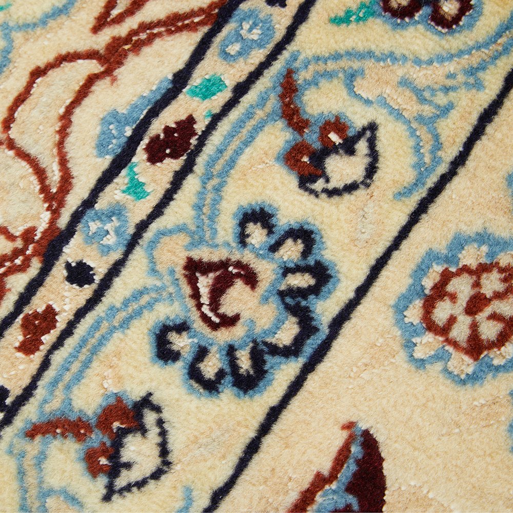 Persian Cream Blue Tan Multi Colour Medallion Floral Patterned Naein Hand Knotted Wool Rug