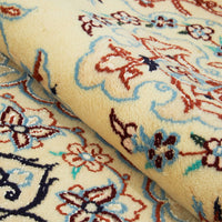 Persian Cream Blue Tan Multi Colour Medallion Floral Patterned Naein Hand Knotted Wool Rug