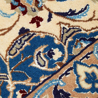 Persian Cream Blue Tan Multi Colour Medallion Floral Patterned Naein Hand Knotted Wool Rug - 5