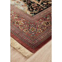 Persian Antique Qum Red Black Multi Coloured Floral Hand Knotted Silk Rug - Rugs Of Beauty - 2