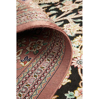 Persian Antique Qum Red Black Multi Coloured Floral Hand Knotted Silk Rug - Rugs Of Beauty - 6