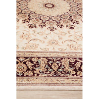 Persian Antique Qum Beige Red Medallion Floral Hand Knotted Silk Rug - Rugs Of Beauty - 4