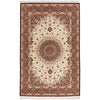 Persian Antique Qum Red Beige Gold Medallion Floral Hand Knotted Silk Rug - Rugs Of Beauty - 1